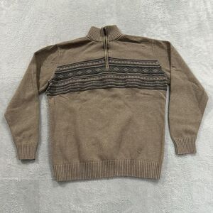 Oscar De La Renta 1/4 Zip Sweater Men Medium Tan Brown Vintage